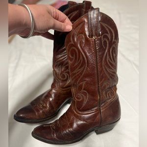 Vintage brown solid leather cowboy boots size 8.5